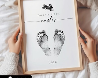 My First Easter Footprint Keepsake, Baby Footprint Template, Personalized Nursery Wall Art Printable, Infant Easter Bunny Craft with Name