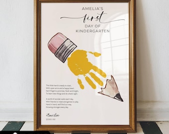 First Day of Kindergarten Handprint Craft Printable with Childs Name, Editable Pencil Hand Print Poem, Back to School Sign, Preschool Prek