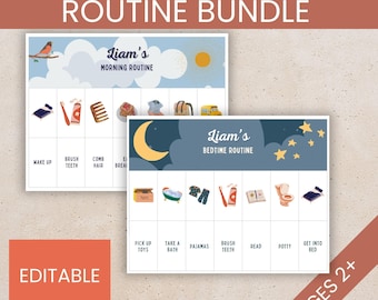 Morning and Bedtime Routine Chart Printable, Preschool Routine Flip Chart for Kid, Editable Visual Schedule Autism Evening Routine Checklist