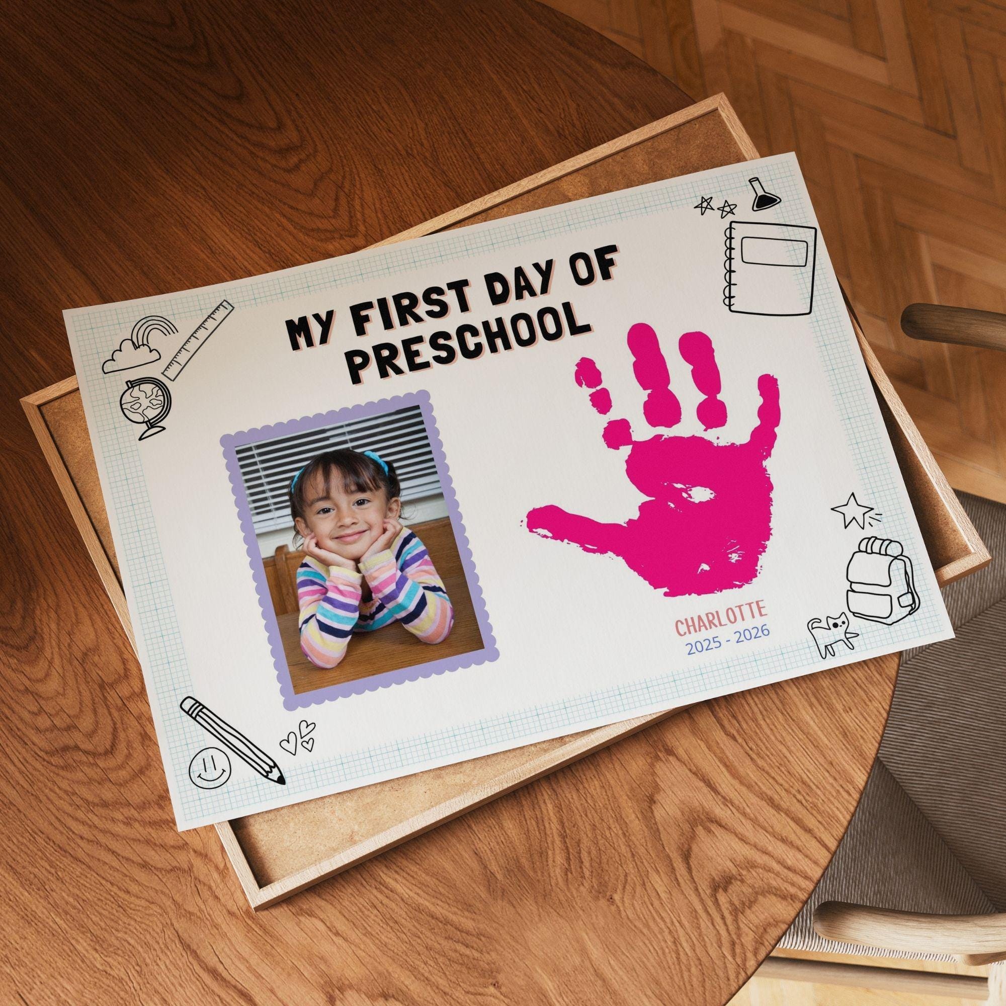 First Day of Preschool Handprint Editable, Back to School Photo Frame ...