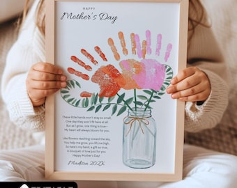 Custom Mothers Day Handprint Craft, Flower Bouquet Handprint Printable, Editable Mothers Day Wall Art, Mom Poem Print DIY Keepsake Gift Mama