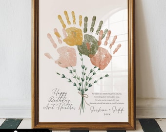 Flower Handprint Art for Aunt Gift from Baby, Meaningful Auntie Birthday Present Keepsake Gift from Nephew Niece, Aunt Birthday Poem Craft