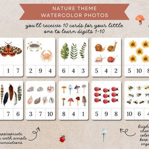 Nature Number Count and Clip Cards, Clothespin Game Printable, Montessori Math Manipulatives for Toddlers, Preschool Math Activity, Counting image 6