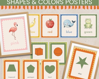 2D + 3D Shapes and Colors Posters Printable for Preschool, Editable Basic Shapes Chart Kindergarten, Playful Whimsical Classroom Decor Kids