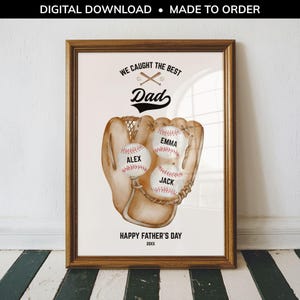 Descarga digital personalizada "Atrapamos al mejor papá" para béisbol, regalo personalizado del Día del Padre de parte de los niños para imprimir, letrero con el nombre del niño que atrapa la pelota.