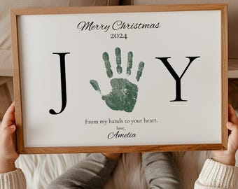 Joy Christmas Handprint Craft Preschool, Editable Toddler Hand Print Christmas Gift for Mom, Winter Handprint Art Template Kindergarten PDF
