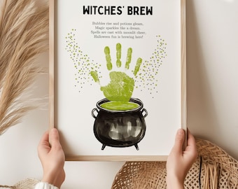 Cauldron Handprint Art for Kids, Halloween Handprint Craft Printable, Witch Hand Print Poem Toddler, DIY October Keepsake Daycare Activity