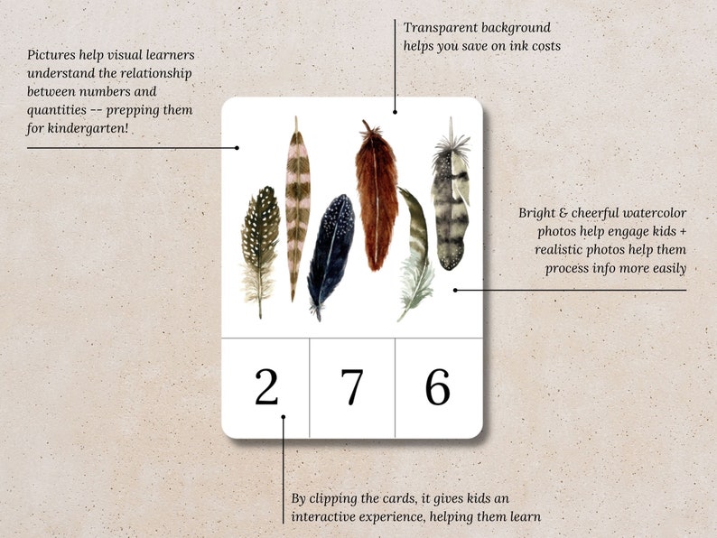 Nature Number Count and Clip Cards, Clothespin Game Printable, Montessori Math Manipulatives for Toddlers, Preschool Math Activity, Counting image 3