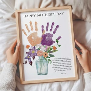 Mothers Day Handprint Art Printable Craft, Hand Print Flower Bouquet Gift for Mom from Preschooler, DIY Kids Activity from 2 Kids Toddler