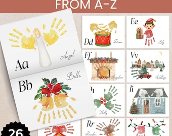Christmas Handprint Craft Printable, Alphabet Handprint Art for Toddlers, DIY Grandma Gift Handprint Memory Book Holiday Craft Ideas Baby