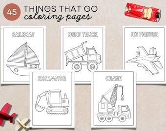 Vehicle Coloring Book PDF | Easy Truck, Cars, Construction Coloring Pages | Community Helpers, Toddler Boys Birthday Party Favor, Printable