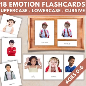 Tarjetas de emociones para niños pequeños, tarjetas didácticas de sentimientos para imprimir, tarjetas Montessori de 3 partes, tarjetas de vocabulario para aprender idiomas, juego de memoria