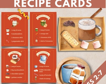 Hot Cocoa Recipe Cards Printable, Hot Chocolate Dramatic Pretend Play, Winter Cafe Shop, Sequencing Activity for Kids, Preschool PreK PDF