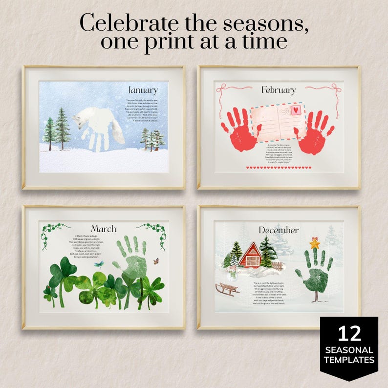 Kids Handprint Calendar 2027 Printable, Monthly Handprint With Poems ...