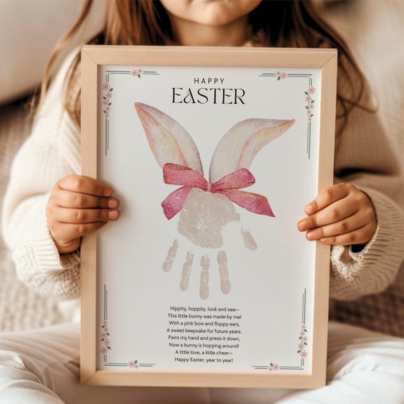 Bunny Handprint Craft Preschool Printable, Easter Handprint with Poem Toddler, Spring Hand Print Art Digital Download DIY Keepsake Classroom