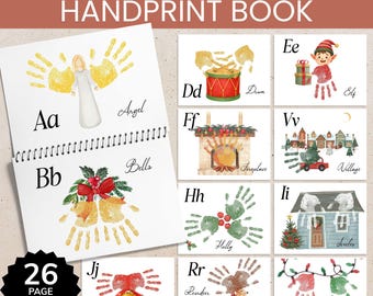Christmas Handprint Memory Book PRINTED, My First Christmas Keepsake Book Baby, DIY Memory Keeping Gift for Grandma from Toddler, Nana Craft