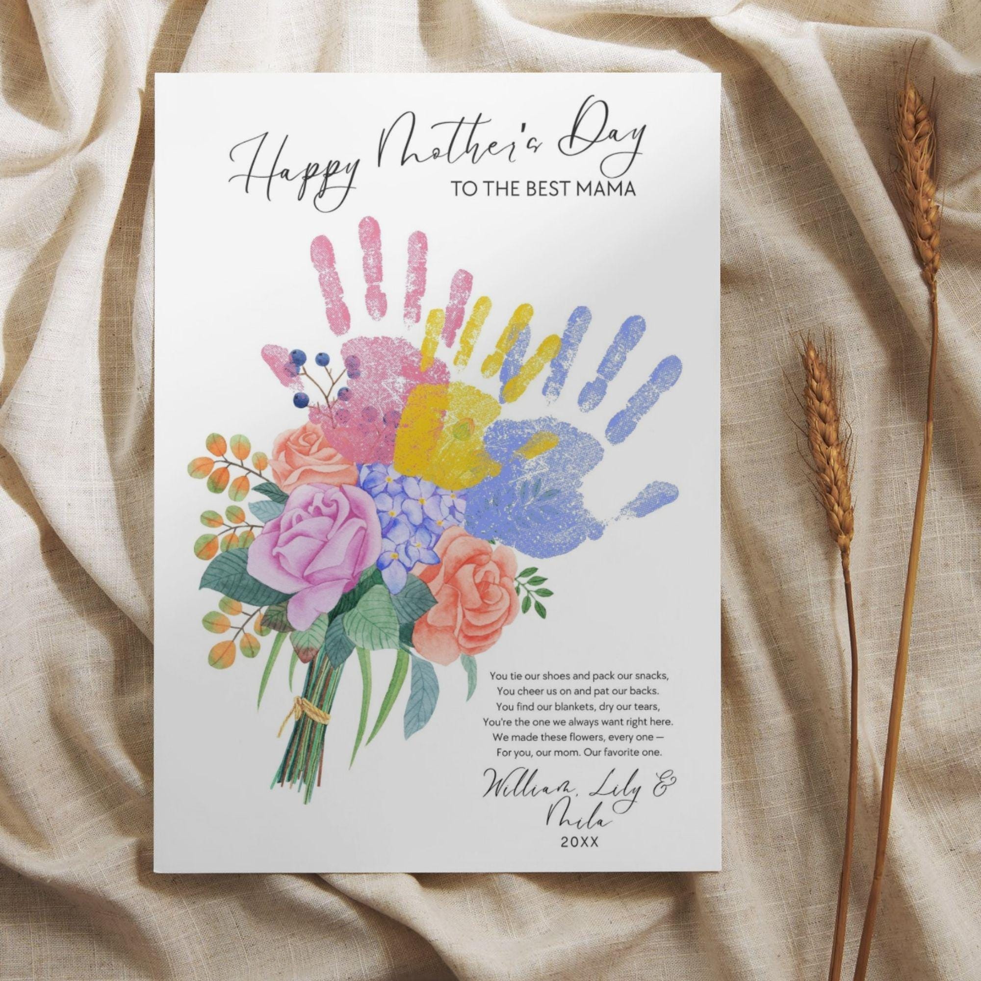 Mothers Day Handprint Poem Gift From Baby, Hand Print Flower Art ...
