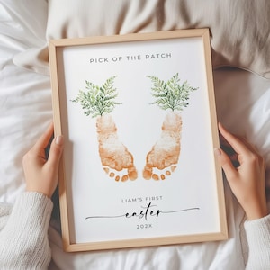 Pick of the Patch Babys First Easter Footprint Carrot Patch Sign Editable, Custom Nursery Name Print, Personalized Infant Wall Art Printable