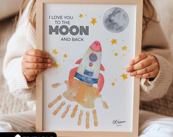 I Love You to the Moon and Back Grandparents Day Handprint Craft Toddlers Printable, Editable DIY Gift from 1 2 or 3 Kids Grandma Grandpa