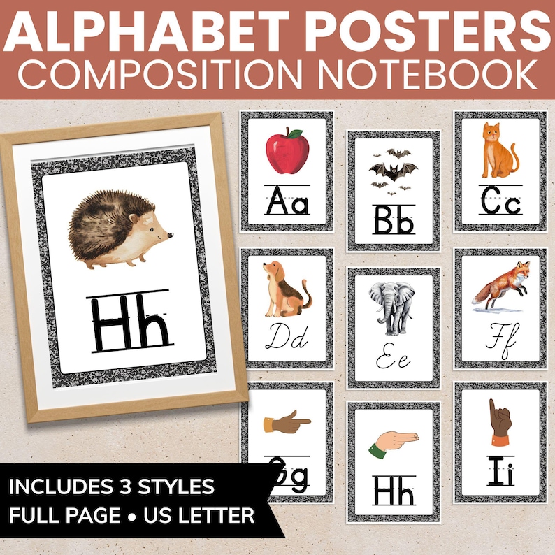 Classroom Alphabet Posters Composition Notebook Classroom Decor ...
