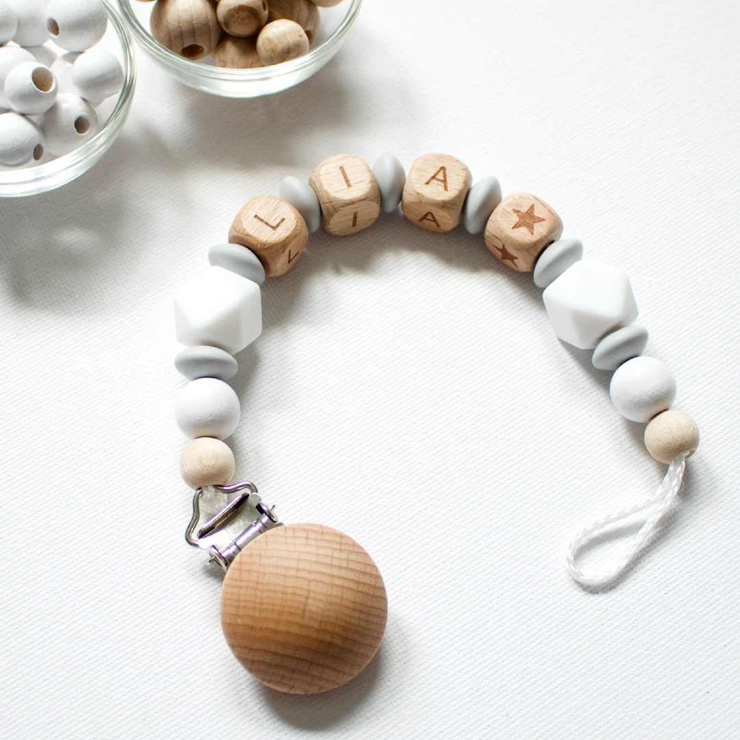 Unique Pacifier Chain Personalized Pacifier Chain With Name Wood for Girls and Boys, Pacifier ...