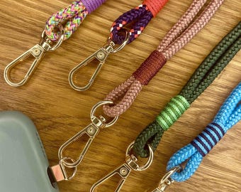 Handykette Wunschfarben selbst kombinieren | Handyband aus Tau getakelt | Universal Handyband mit Karabiner | Geschenk Freundin