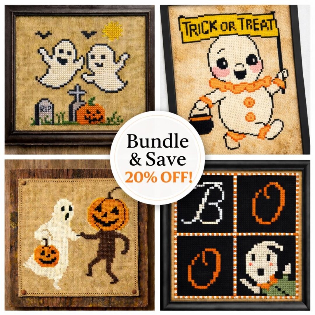 Halloween Ghost Cross Stitch Bundle | Primitive Spooky PDF Patterns ...