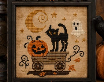 Spooky Harvest Cart, Spooky Cute Halloween, PDF cross stitch pattern, IMMEDIATE DOWNLOAD