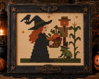 Witch’s Garden, Fall, Cute Halloween, Autumn Witch, PDF cross stitch pattern, IMMEDIATE DOWNLOAD