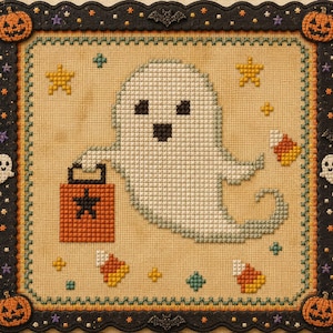 Dulces espeluznantes, lindo patrón de punto de cruz de Halloween en PDF, DESCARGA INMEDIATA