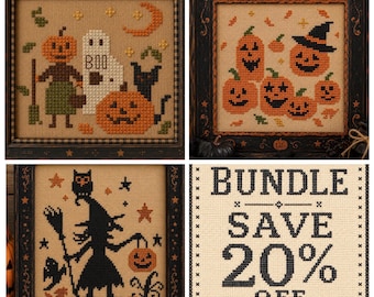 Happy Haunting Bundle, Cross Stitch Pattern Set of 3 | Easy Beginner Halloween Charts (PDF)