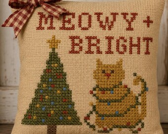 Meowy And Bright, Christmas Cat , PDF cross stitch pattern, IMMEDIATE DOWNLOAD