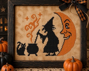 The Witching Moon, Vintage, PDF cross stitch pattern, IMMEDIATE DOWNLOAD