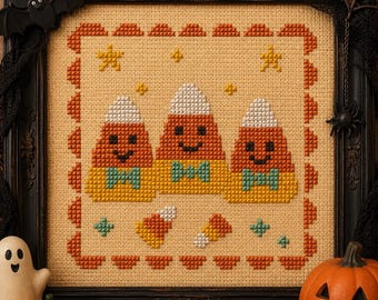 Candy Corn Trio, Spooky Cute Halloween, PDF cross stitch pattern, IMMEDIATE DOWNLOAD