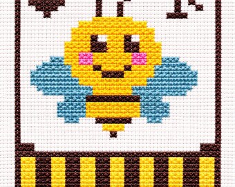 Kawaii Bee Cross Stitch Pattern | Easy Beginner Colorful Kawaii Chart (PDF), かわいい