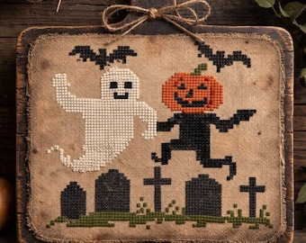 Ghostly Jig,  Halloween PDF cross stitch pattern, IMMEDIATE DOWNLOAD