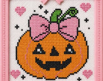 Kawaii Jack ‘O Lantern Cross Stitch Pattern | Easy Beginner Colorful Halloween Chart (PDF)
