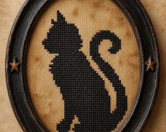 Black Cat Silhouette ,PDF cross stitch pattern,Spooky Halloween chart, IMMEDIATE DOWNLOAD