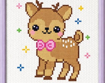 Kawaii Baby Deer Cross Stitch Pattern, Woodland Animal Nursery PDF , かわいい