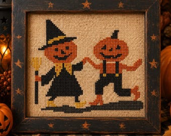 Pumpkin Dance, Vintage Halloween, Easy Beginner, PDF cross stitch pattern, IMMEDIATE DOWNLOAD