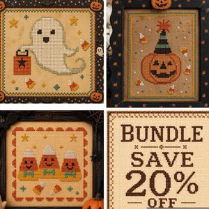 Paquete de tres patrones de punto de cruz "Dulces de Maíz" / Gráficos de Halloween fáciles para principiantes (PDF)