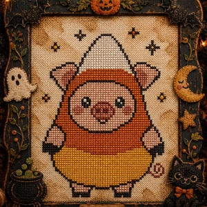 Candy Corn Pig, PDF cross stitch pattern, Spooky Cute Halloween pattern, IMMEDIATE DOWNLOAD