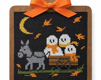 Spooky Autumn Ride, PDF cross stitch pattern, IMMEDIATE DOWNLOAD