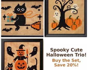 Halloween Cross Stitch Bundle | Spooky Trio PDF Patterns (Set of 3)