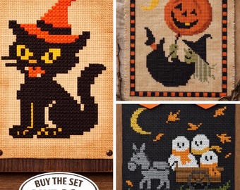 Halloween Cross Stitch Bundle | Spooky Trio PDF Patterns (Set of 3)