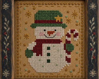 Peppermint Pal, Cross Stitch Pattern | Easy Beginner Cute Snowman Chart (PDF)