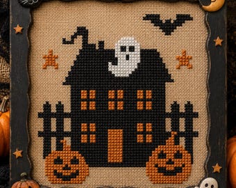 Spook House, Cute Halloween, PDF cross stitch pattern, IMMEDIATE DOWNLOAD