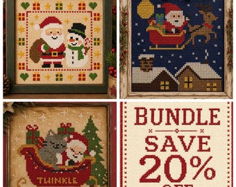 Cute Santa Bundle , Cross Stitch Pattern Set of 3 | Easy Beginner Christmas Charts (PDF)