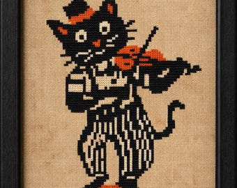 Halloween Meow, PDF cross stitch pattern, IMMEDIATE DOWNLOAD ハロウィン