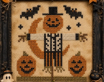 Scarecrow Jack, Spooky Halloween PDF cross stitch pattern, IMMEDIATE DOWNLOAD